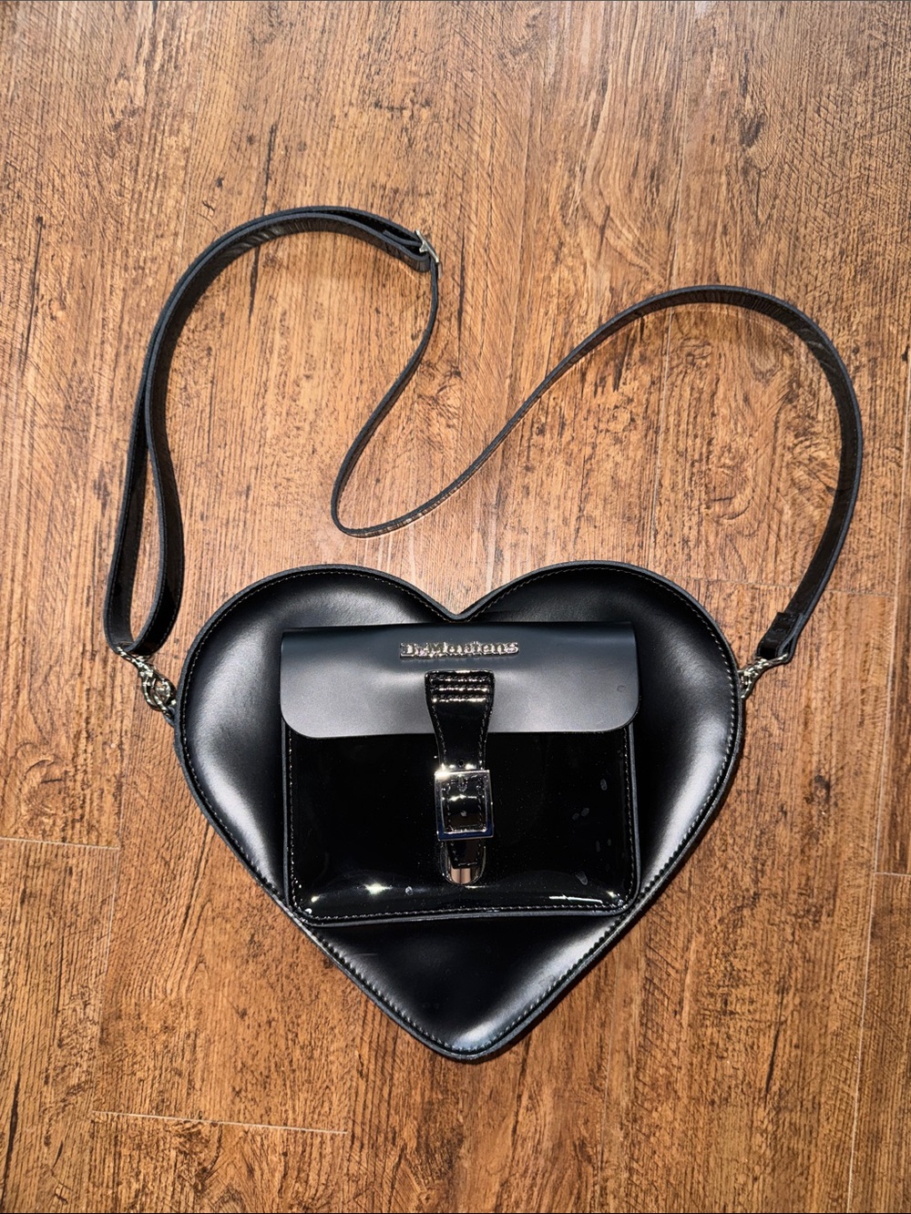 Doc Martens Kiev Leather Black Heart Crossbody / Backpack  with Front Pocket